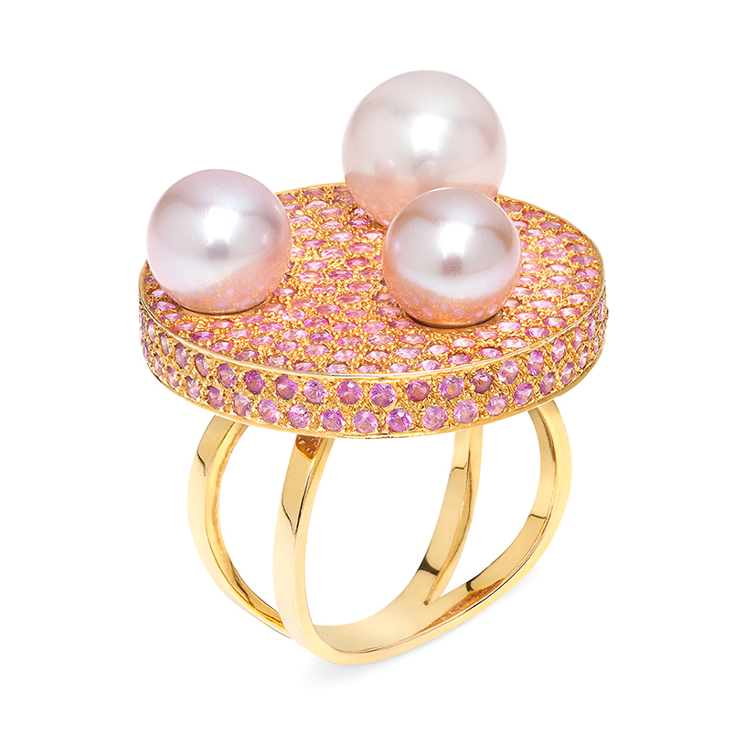 Disc-ring-pink-sapphires-fancy-pearls-18k-gold