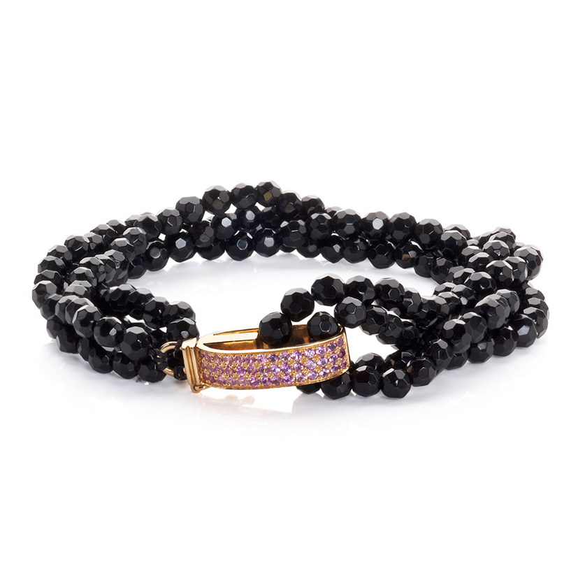 Dream bracelet pink sapphires onyx beads 18k gold
